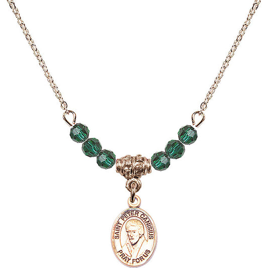 14kt Gold Filled Saint Peter Canisius Birthstone Necklace with Emerald Beads - 9393