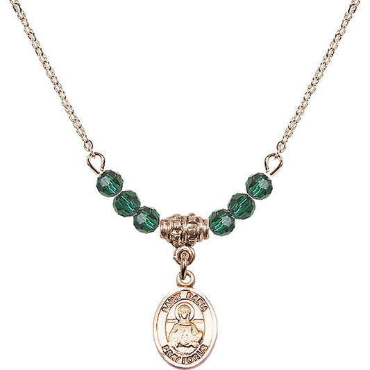 14kt Gold Filled Saint Daria Birthstone Necklace with Emerald Beads - 9396