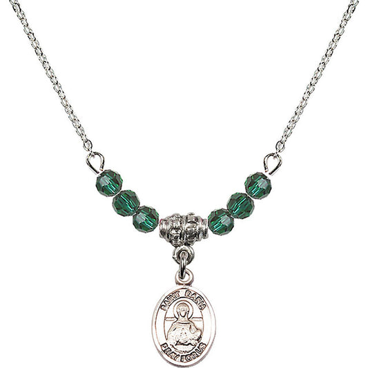 Sterling Silver Saint Daria Birthstone Necklace with Emerald Beads - 9396