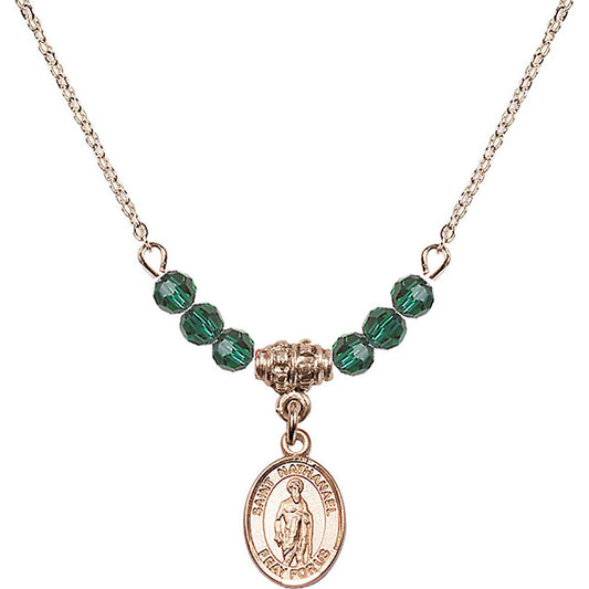 14kt Gold Filled Saint Nathanael Birthstone Necklace with Emerald Beads - 9398