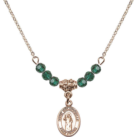 14kt Gold Filled Saint Columbkille Birthstone Necklace with Emerald Beads - 9399
