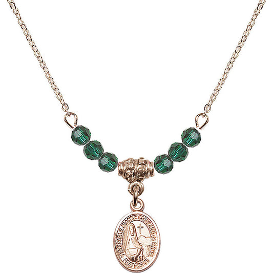 14kt Gold Filled Saint Jeanne Chezard de Matel Birthstone Necklace with Emerald Beads - 9401