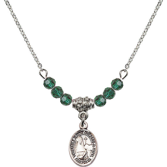 Sterling Silver Saint Jeanne Chezard de Matel Birthstone Necklace with Emerald Beads - 9401