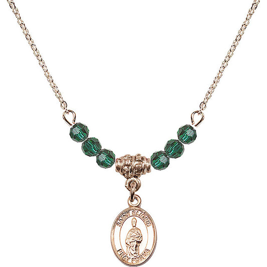 14kt Gold Filled Saint Eligius Birthstone Necklace with Emerald Beads - 9402