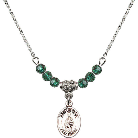 Sterling Silver Saint Eligius Birthstone Necklace with Emerald Beads - 9402