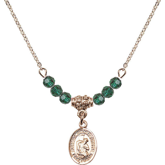 14kt Gold Filled Blessed Herman the Cripple Birthstone Necklace with Emerald Beads - 9403