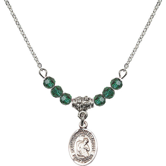 Sterling Silver Blessed Herman the Cripple Birthstone Necklace with Emerald Beads - 9403
