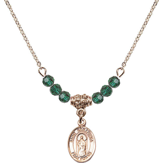 14kt Gold Filled Saint Seraphina Birthstone Necklace with Emerald Beads - 9405
