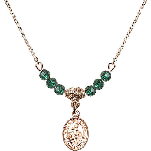 14kt Gold Filled Saint Margaret of Scotland Birthstone Necklace with Emerald Beads - 9407