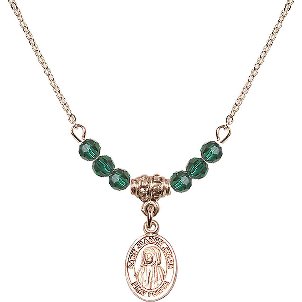14kt Gold Filled Saint Jeanne Jugan Birthstone Necklace with Emerald Beads - 9409