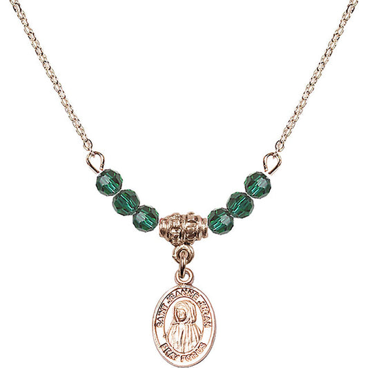 14kt Gold Filled Saint Jeanne Jugan Birthstone Necklace with Emerald Beads - 9409