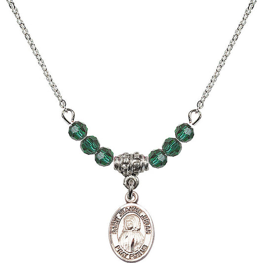 Sterling Silver Saint Jeanne Jugan Birthstone Necklace with Emerald Beads - 9409