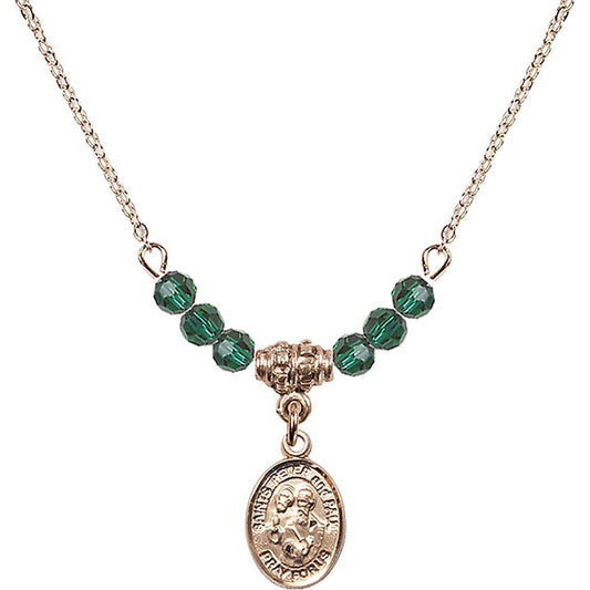 14kt Gold Filled Saints Peter & Paul Birthstone Necklace with Emerald Beads - 9410