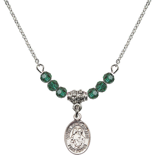 Sterling Silver Saints Peter & Paul Birthstone Necklace with Emerald Beads - 9410