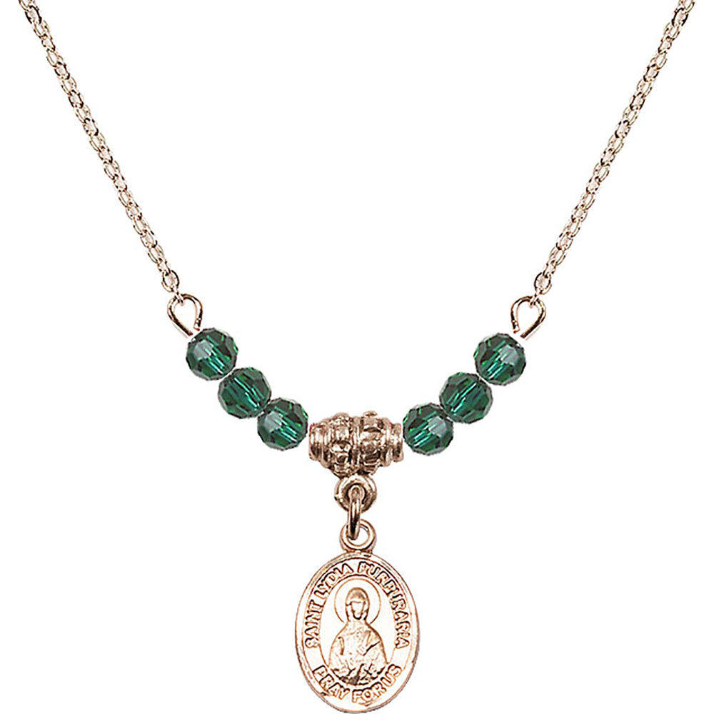 14kt Gold Filled Saint Lydia Purpuraria Birthstone Necklace with Emerald Beads - 9411