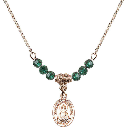 14kt Gold Filled Saint Lydia Purpuraria Birthstone Necklace with Emerald Beads - 9411