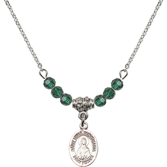 Sterling Silver Saint Lydia Purpuraria Birthstone Necklace with Emerald Beads - 9411