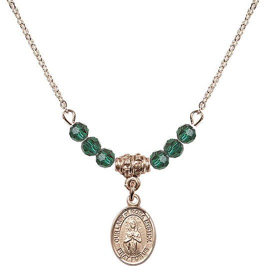 14kt Gold Filled Our Lady of Rosa Mystica Birthstone Necklace with Emerald Beads - 9413