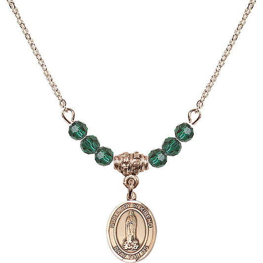 14kt Gold Filled Our Lady of Kibeho Birthstone Necklace with Emerald Beads - 9414