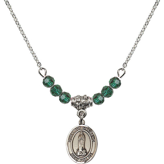 Sterling Silver Our Lady of Kibeho Birthstone Necklace with Emerald Beads - 9414