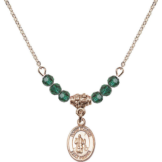 14kt Gold Filled Saint Maron Birthstone Necklace with Emerald Beads - 9417