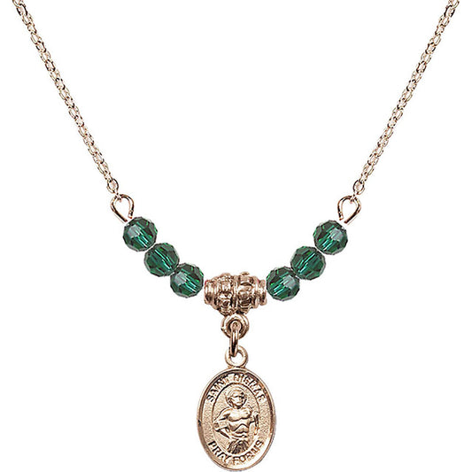 14kt Gold Filled Saint Dismas Birthstone Necklace with Emerald Beads - 9418