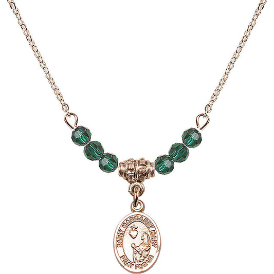 14kt Gold Filled Saint Margaret Mary Alacoque Birthstone Necklace with Emerald Beads - 9420