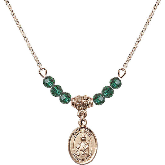 14kt Gold Filled Saint Lucy Birthstone Necklace with Emerald Beads - 9422