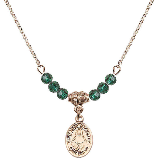 14kt Gold Filled Saint Mary Mackillop Birthstone Necklace with Emerald Beads - 9425