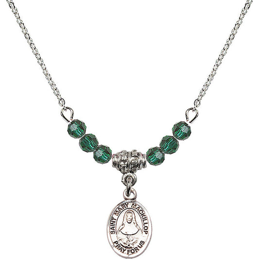 Sterling Silver Saint Mary Mackillop Birthstone Necklace with Emerald Beads - 9425