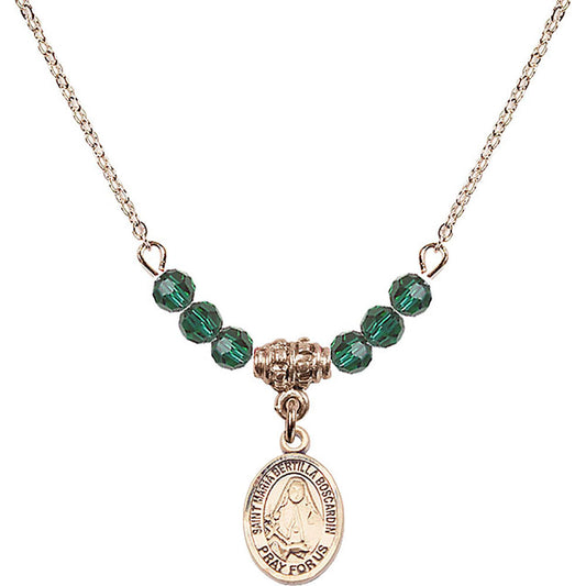 14kt Gold Filled Saint Maria Bertilla Boscardin Birthstone Necklace with Emerald Beads - 9428