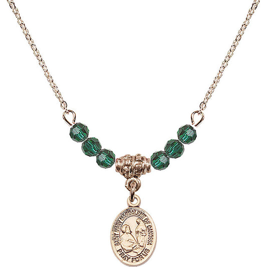 14kt Gold Filled Saint Mary Magdalene of Canossa Birthstone Necklace with Emerald Beads - 9429