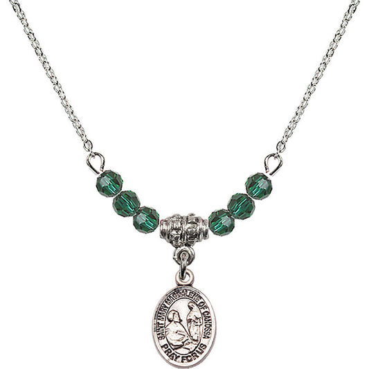 Sterling Silver Saint Mary Magdalene of Canossa Birthstone Necklace with Emerald Beads - 9429