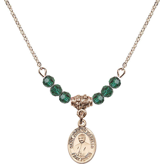 14kt Gold Filled Saint Joseph Marello Birthstone Necklace with Emerald Beads - 9430