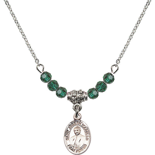 Sterling Silver Saint Joseph Marello Birthstone Necklace with Emerald Beads - 9430