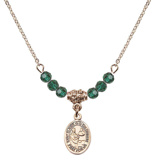 14kt Gold Filled Saint Claude de la Colombiere Birthstone Necklace with Emerald Beads - 9432