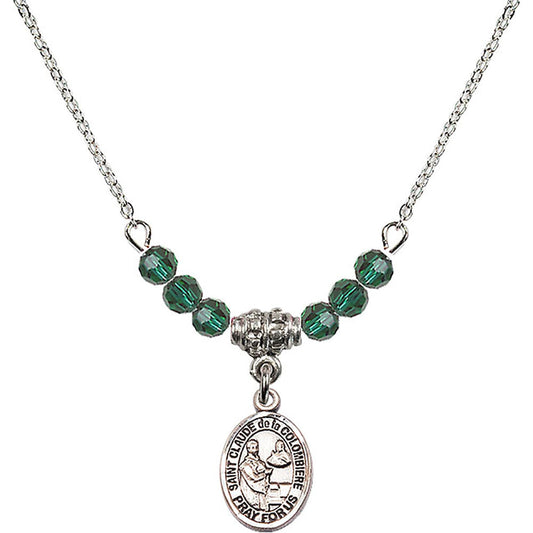 Sterling Silver Saint Claude de la Colombiere Birthstone Necklace with Emerald Beads - 9432