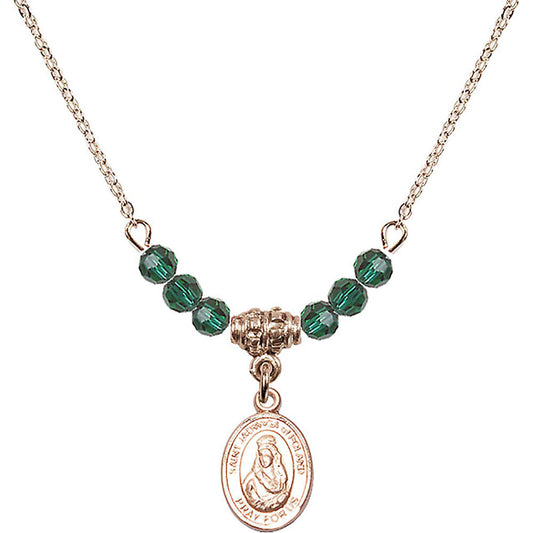 14kt Gold Filled Saint Jadwiga of Poland Birthstone Necklace with Emerald Beads - 9434