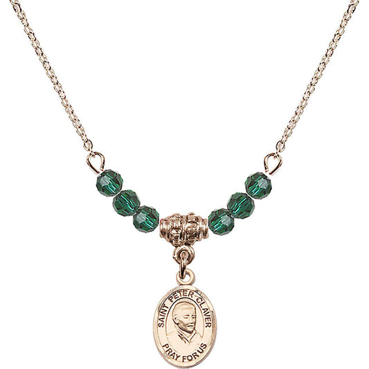 14kt Gold Filled Saint Peter Claver Birthstone Necklace with Emerald Beads - 9442