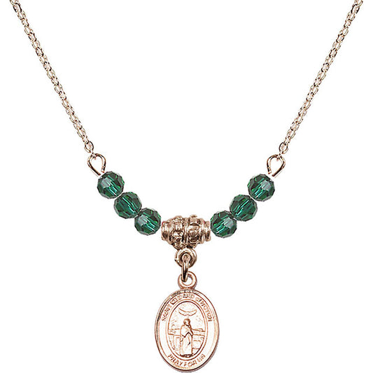 14kt Gold Filled Saint Medard of Noyon Birthstone Necklace with Emerald Beads - 9444