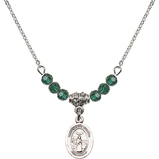 Sterling Silver Saint Medard of Noyon Birthstone Necklace with Emerald Beads - 9444