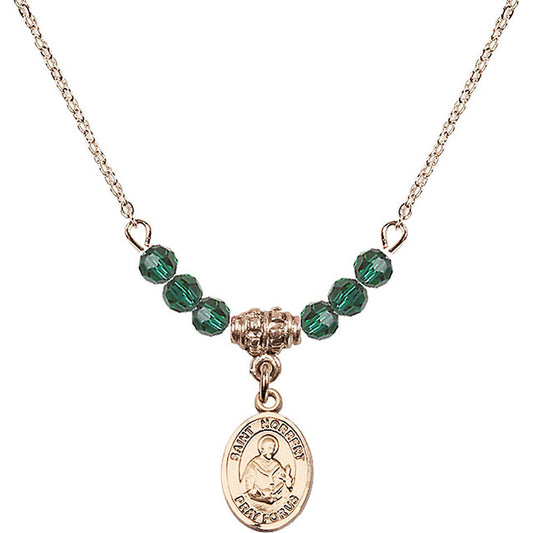 14kt Gold Filled Saint Norbert of Xanten Birthstone Necklace with Emerald Beads - 9447