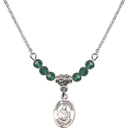 Sterling Silver Saint Norbert of Xanten Birthstone Necklace with Emerald Beads - 9447