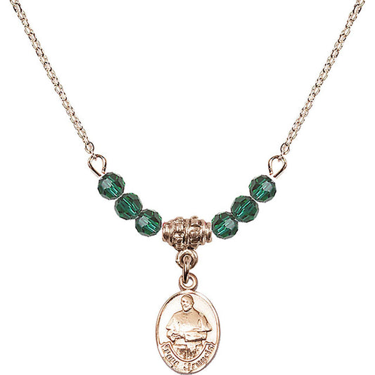 14kt Gold Filled Pope Francis Birthstone Necklace with Emerald Beads - 9451