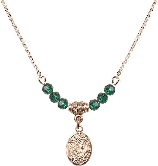 14kt Gold Filled Miraculous Birthstone Necklace with Emerald Beads - 9682