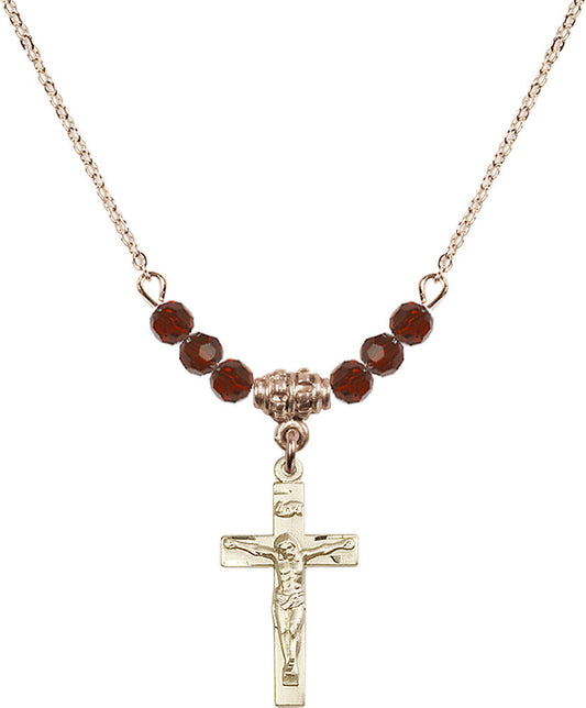14kt Gold Filled Crucifix Birthstone Necklace with Garnet Beads - 0001