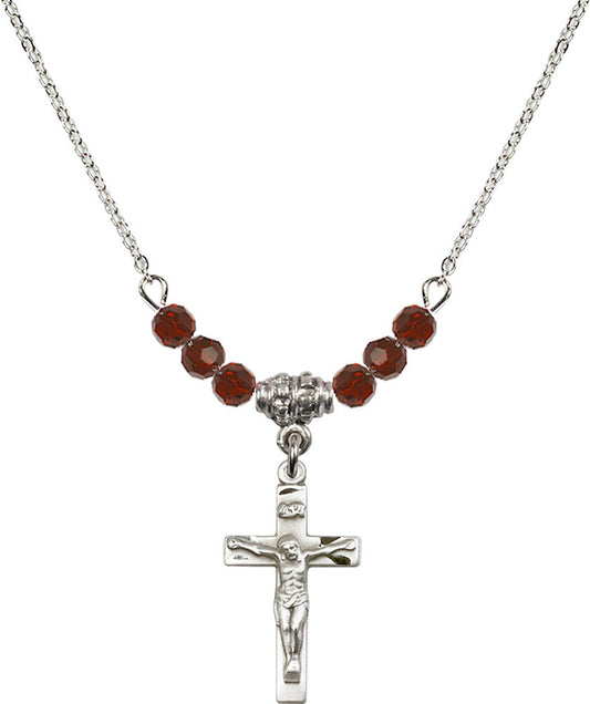 Sterling Silver Crucifix Birthstone Necklace with Garnet Beads - 0001