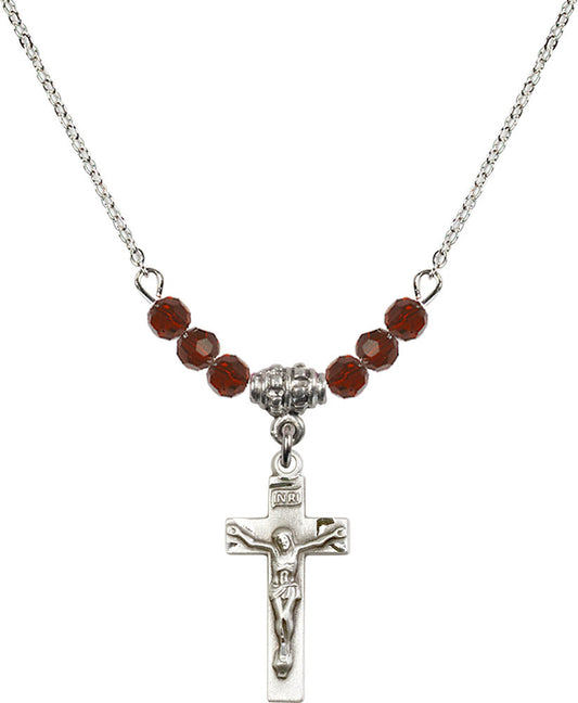 Sterling Silver Crucifix Birthstone Necklace with Garnet Beads - 0006