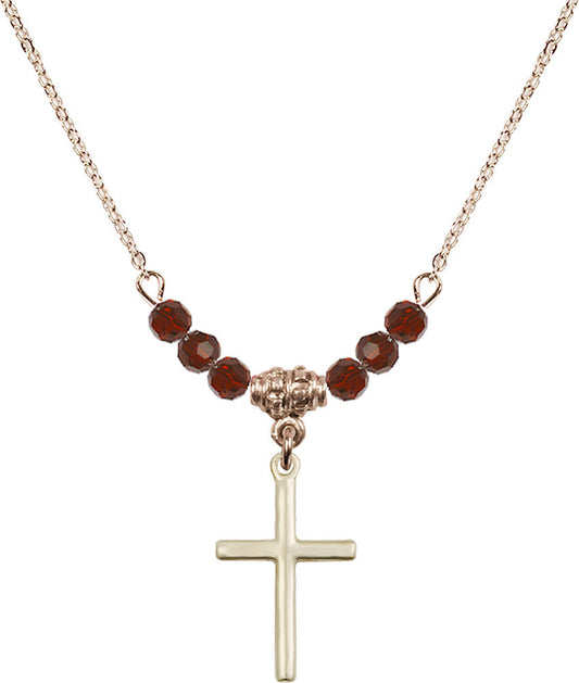 14kt Gold Filled Cross Birthstone Necklace with Garnet Beads - 0017