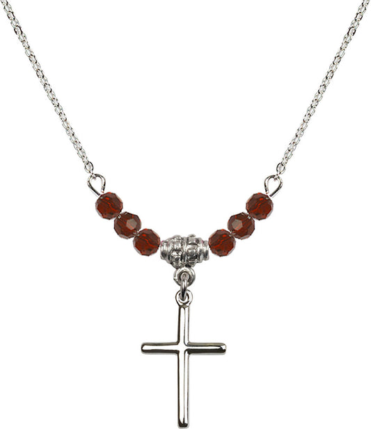Sterling Silver Cross Birthstone Necklace with Garnet Beads - 0017